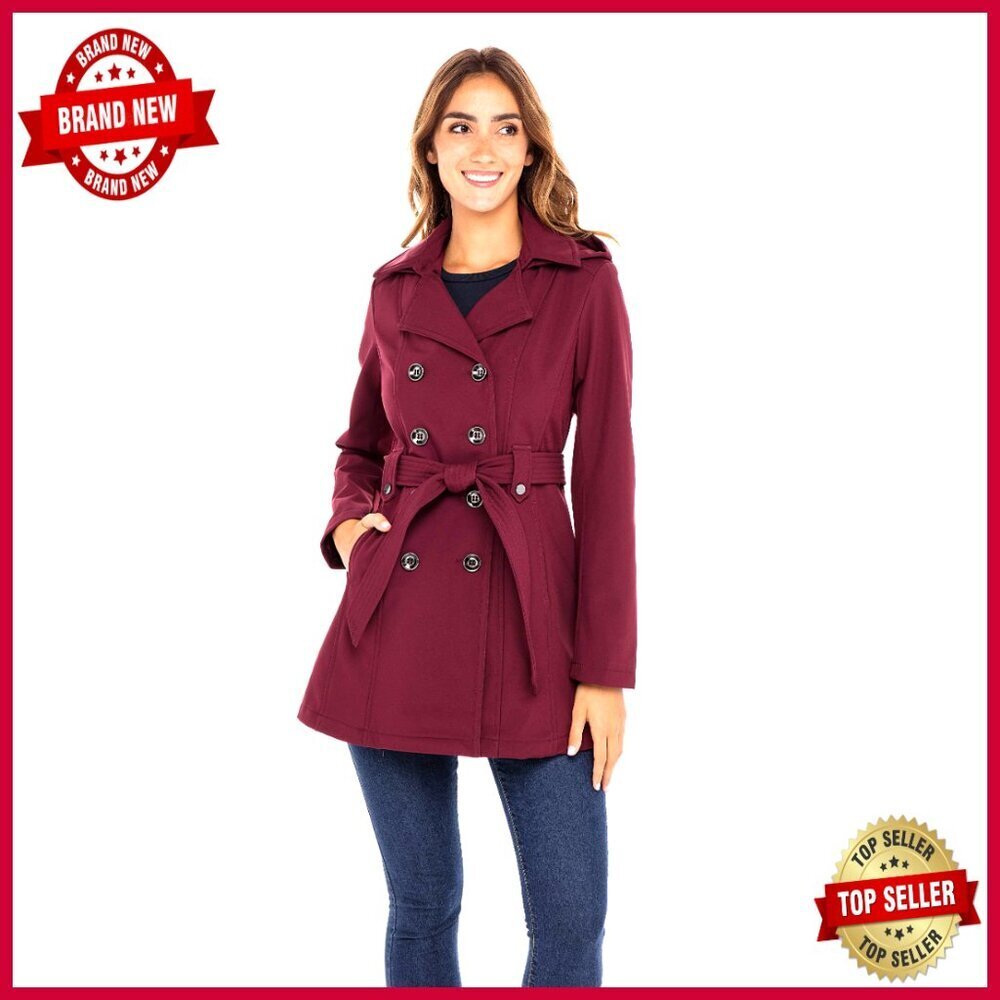 Soft Shell Trench Coat with Detachable Hood, Water Resistant, Classic Fit